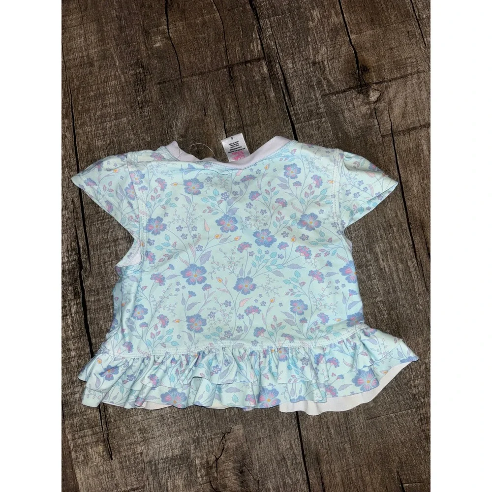 RuffleButts Girls Blue Floral Ruffle Flutter Sleeve Rash Guard Swim Top Size 5